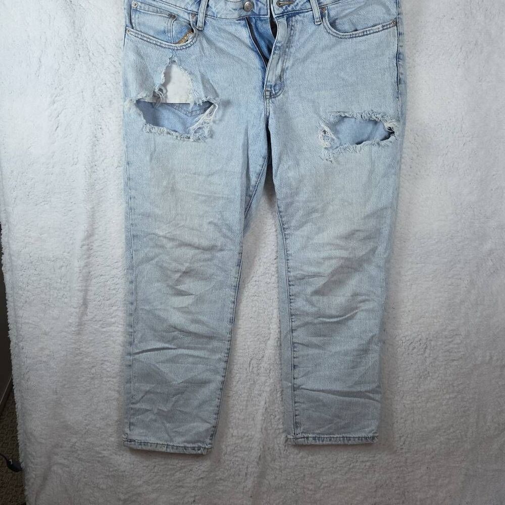 Aeropostale Women's Distressed Mid-rise Ankle Straight Denim Jeans Blue Size 14R
